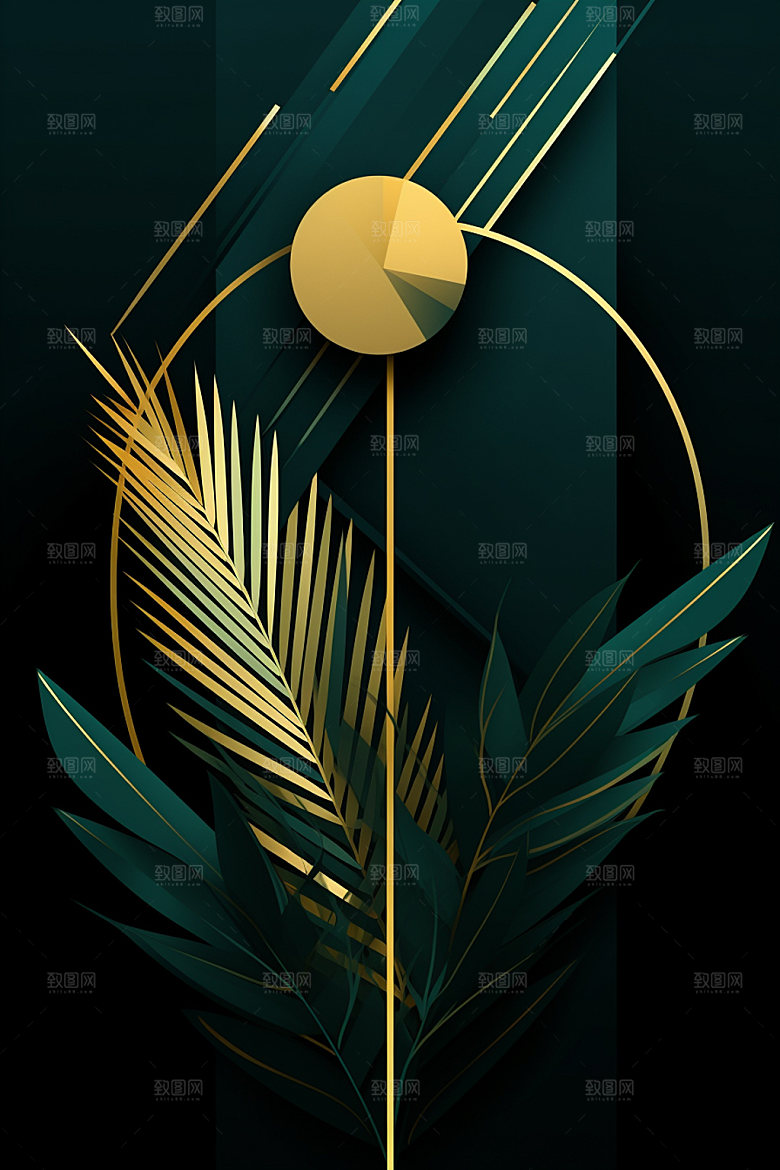 金箔树叶大气简约装饰画