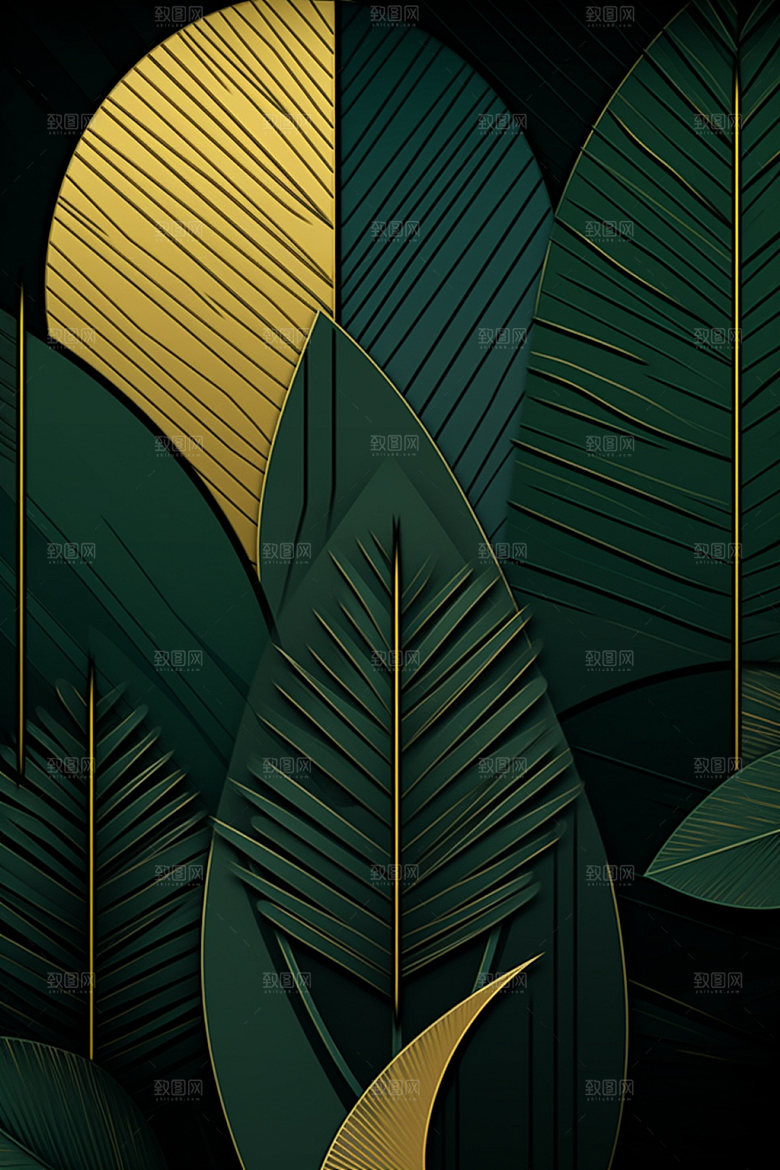 金箔树叶大气植物装饰画