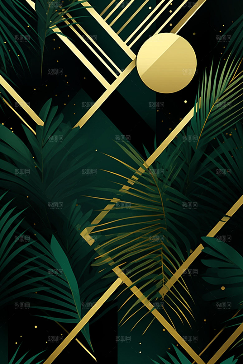金箔树叶植物抽象装饰画