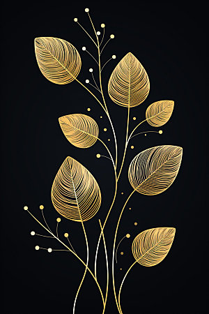 金箔树叶抽象简约装饰画