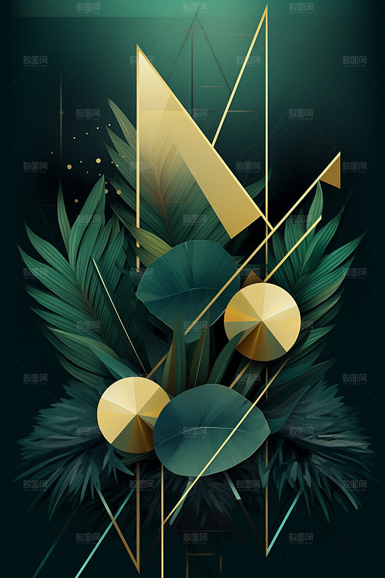 金箔树叶植物INS风装饰画