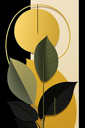 金箔树叶几何自然装饰画