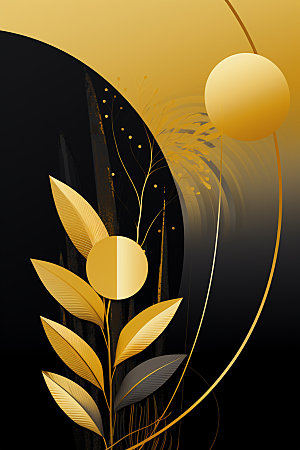 金箔树叶植物大气装饰画