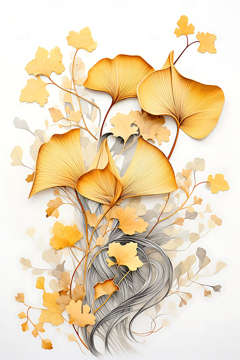 金箔银杏立体华丽装饰画