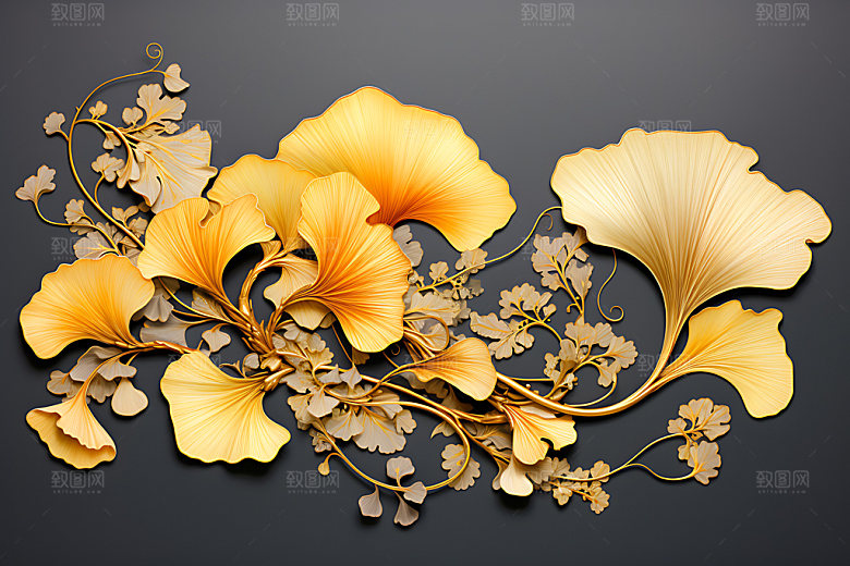 金箔银杏自然高端装饰画