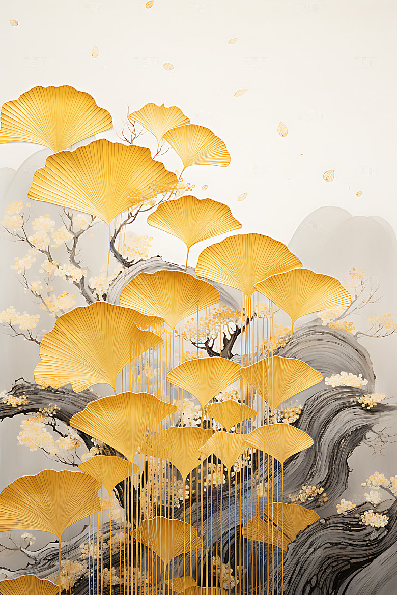 金箔银杏大气立体装饰画