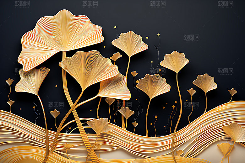 金箔银杏华丽自然装饰画