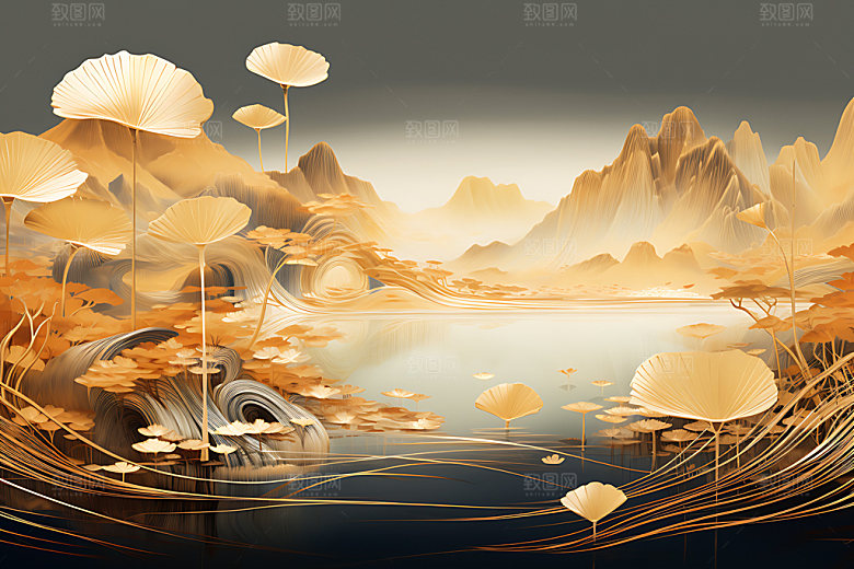 金箔银杏自然华丽装饰画
