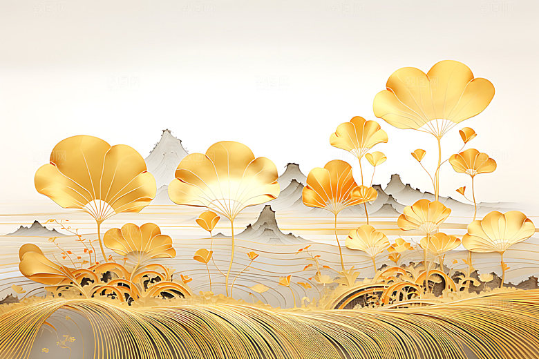 金箔银杏华丽富贵装饰画