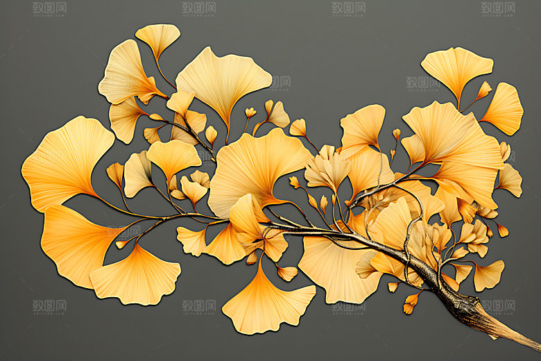 银杏秋天金色金箔画