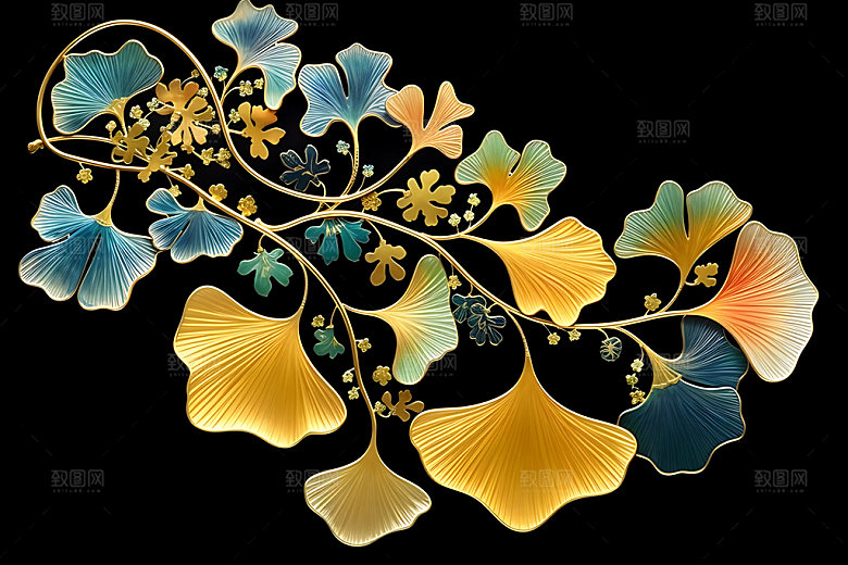银杏秋天雅致金箔画