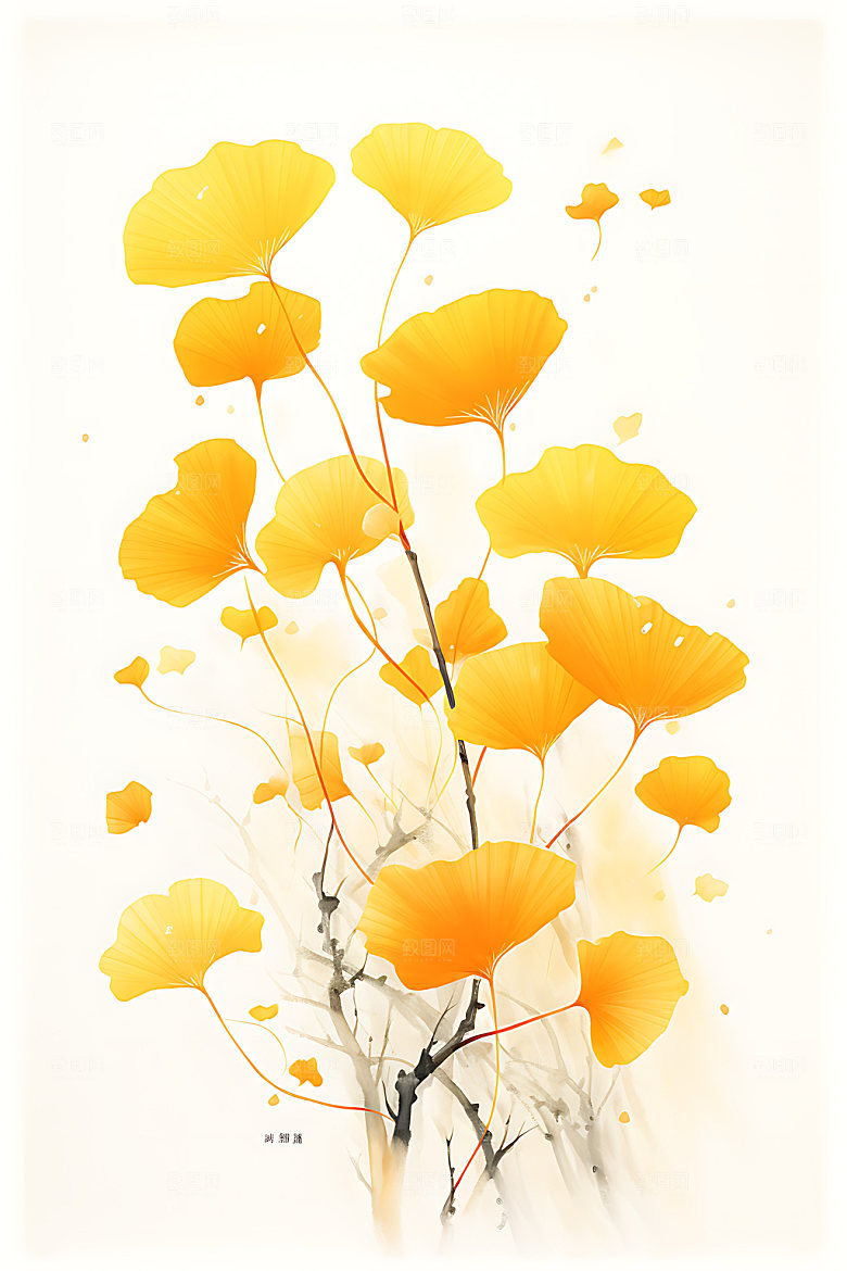 银杏秋天雅致金箔画