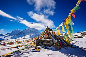 经幡高原西藏摄影图