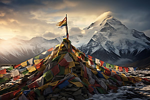 经幡西藏习俗摄影图