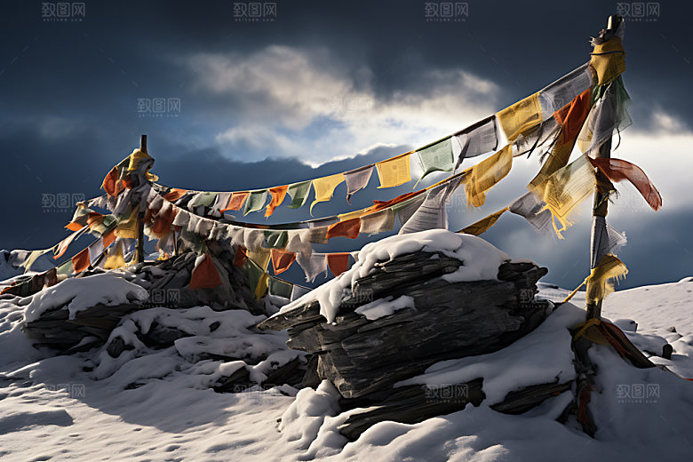 经幡祈福佛教摄影图
