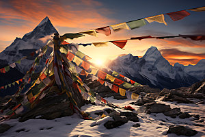 经幡西藏文化摄影图