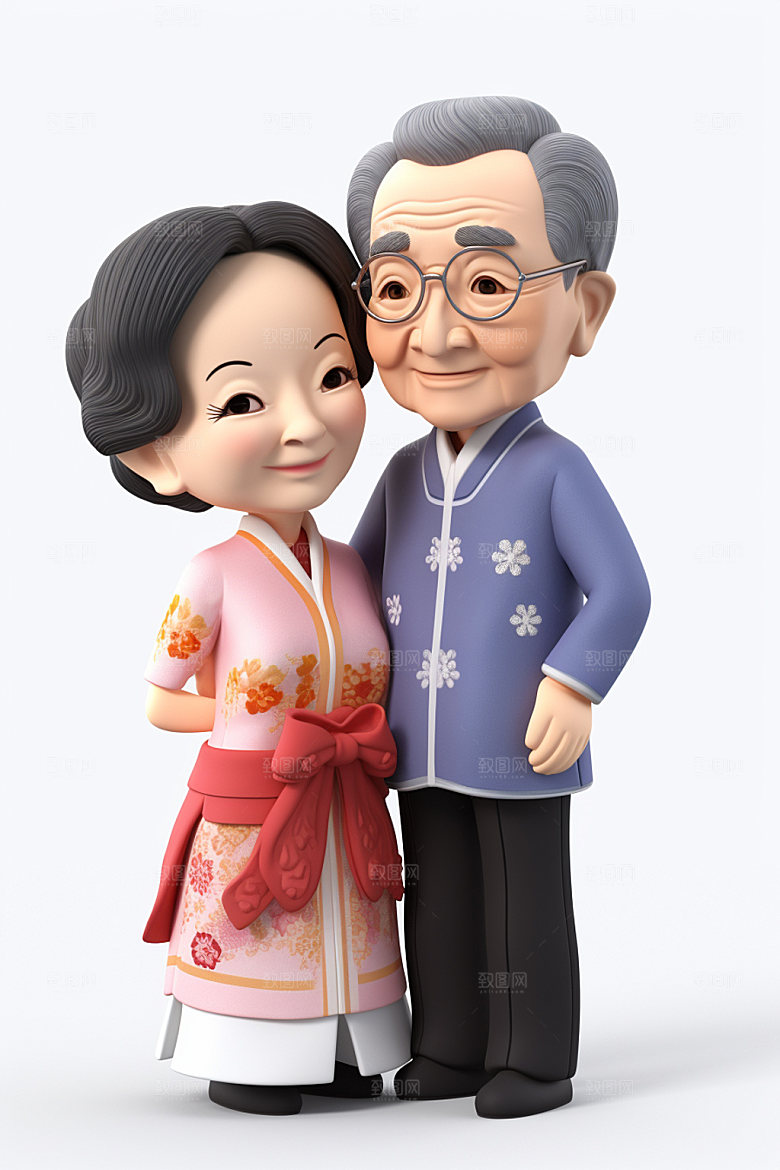 老人家庭高清人物模型