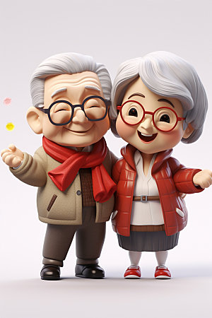 老人3D家庭人物模型