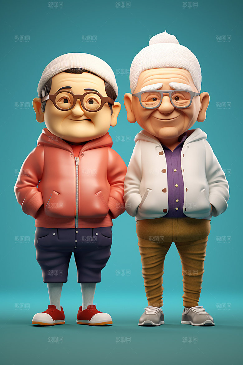 老人3D敬老宣传人物模型