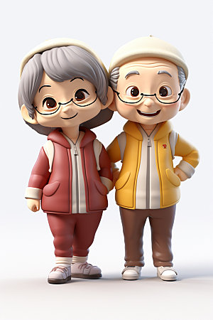 老人家庭3D人物模型
