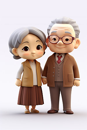老人3D家庭人物模型