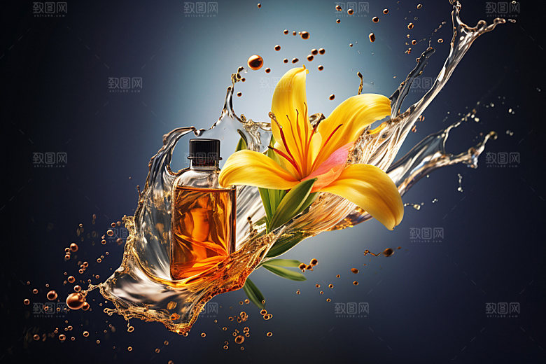 精油泼洒特写液体摄影图