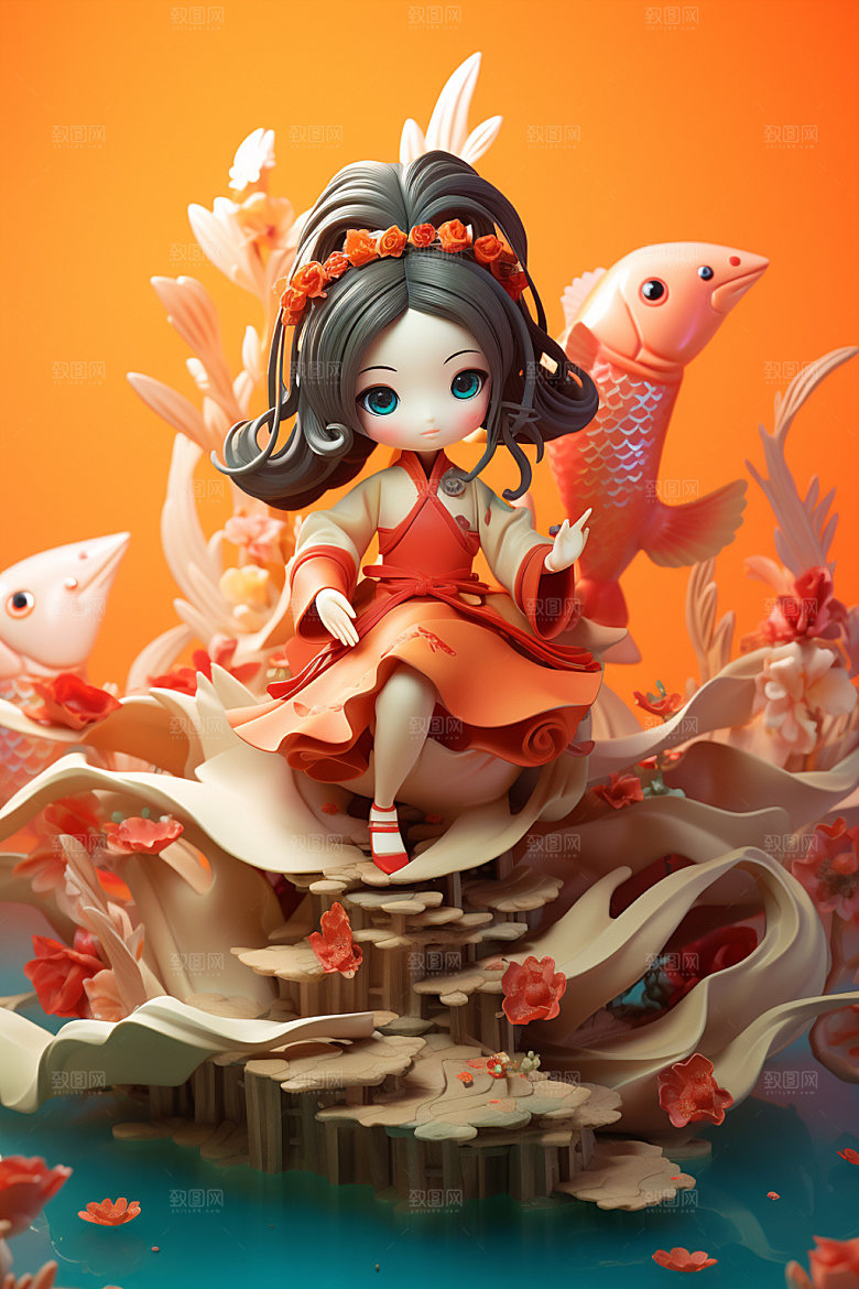 新年可爱唯美红色锦鲤模型素材