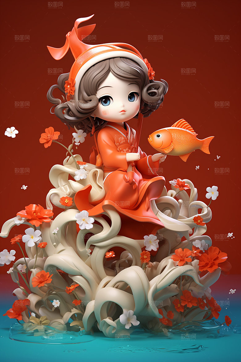 新年卡通人物3d立体模型素材