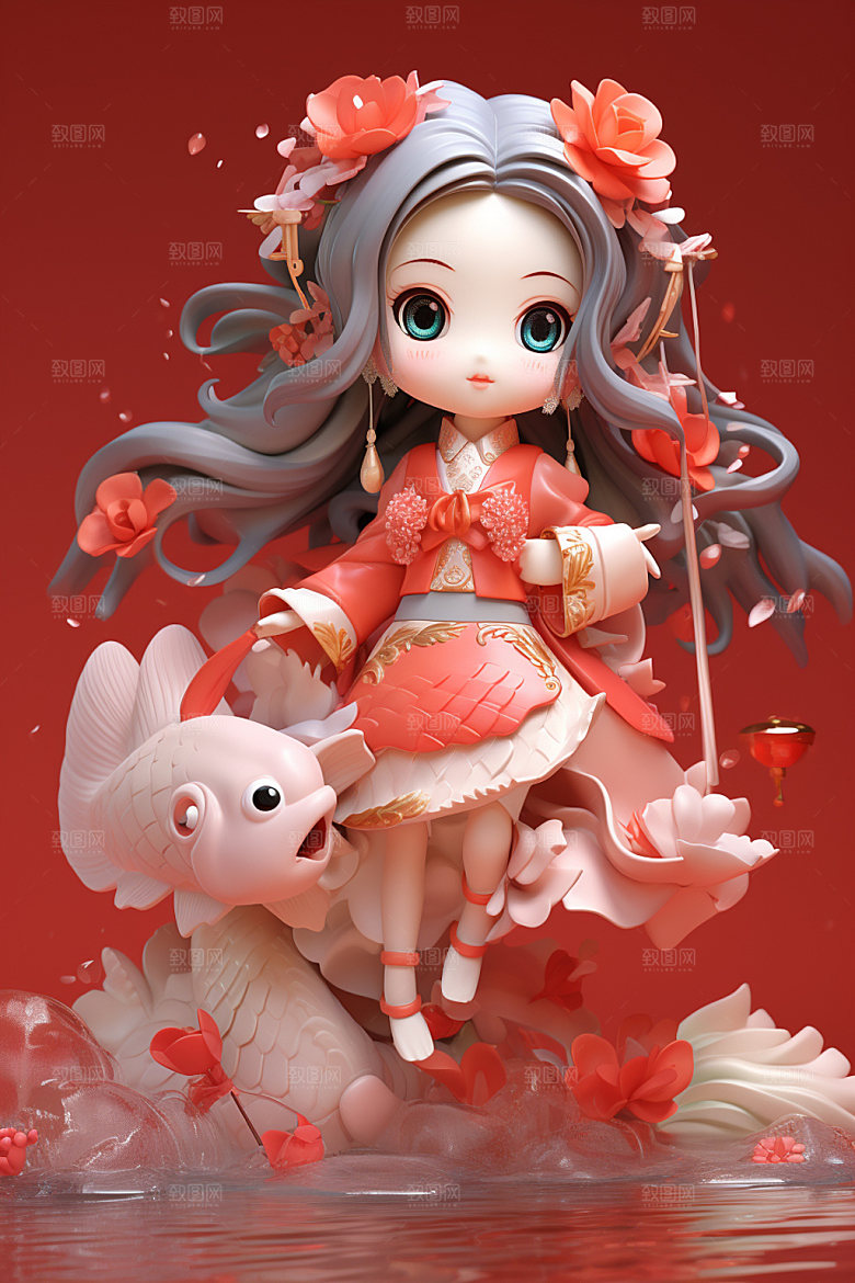 新年3d立体漫画插画模型素材