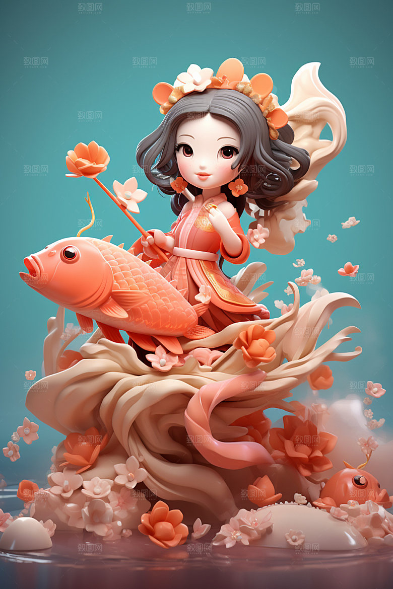 新年红色锦鲤3d立体模型素材