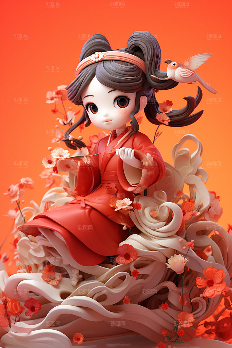 新年3d立体卡通人物模型素材