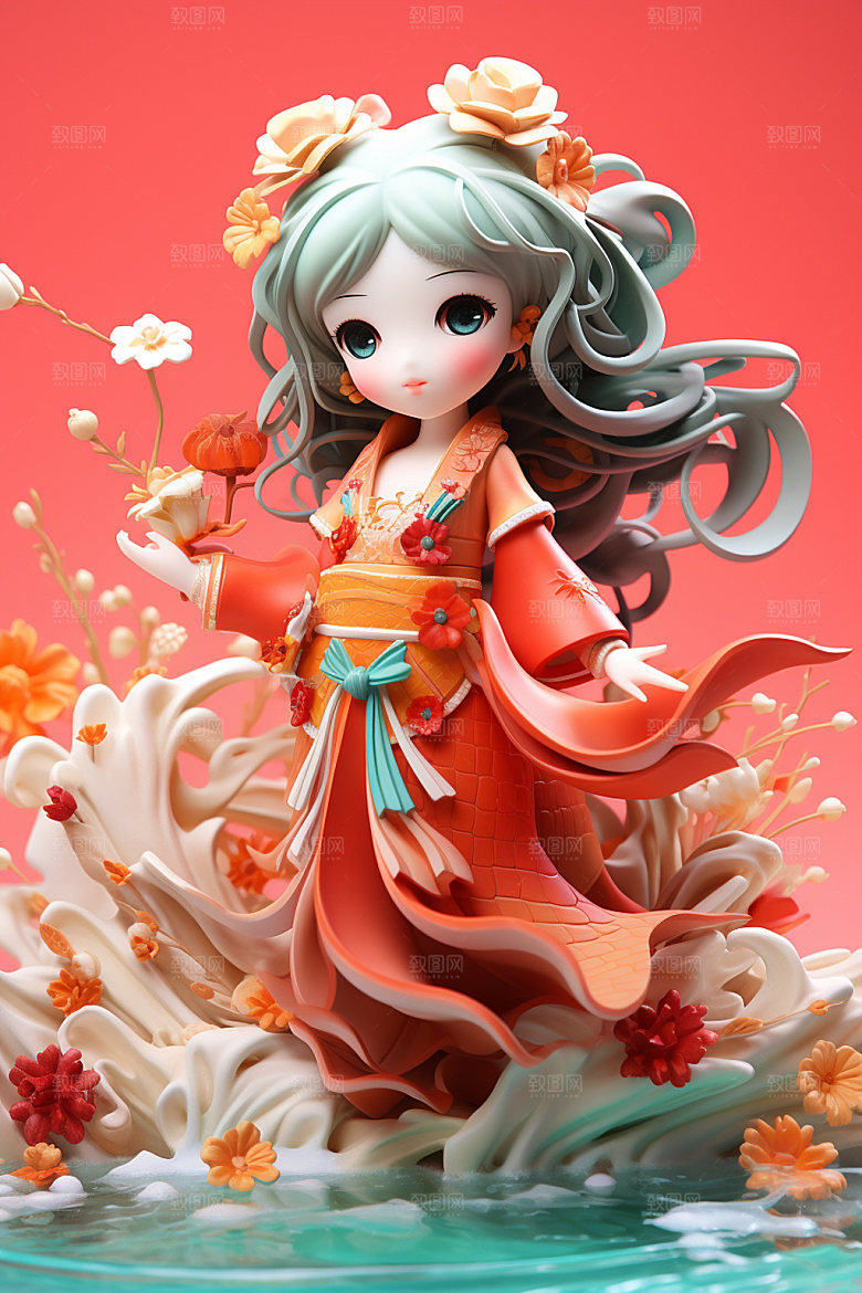 新年3d立体红色锦鲤模型素材