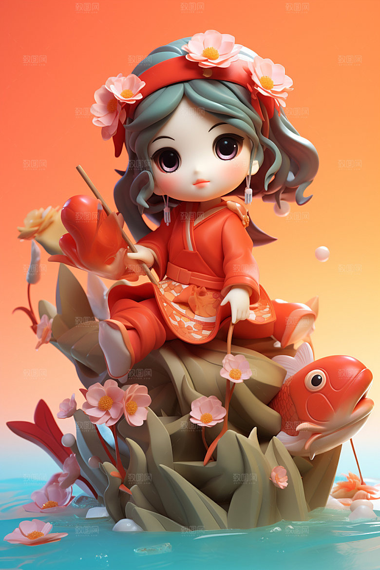 新年国潮古风3d立体模型素材