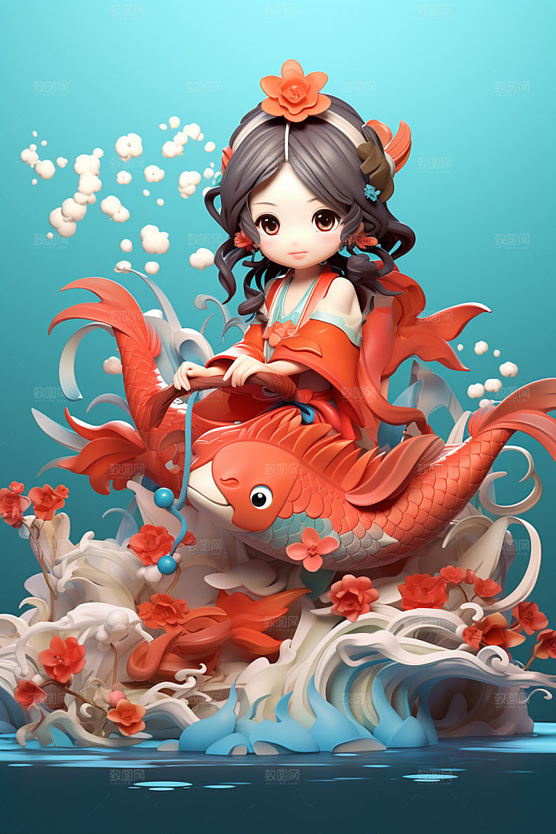 新年3d立体红色锦鲤模型素材