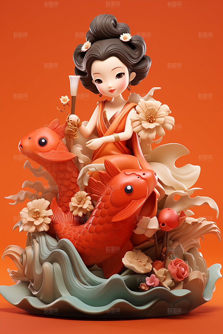 新年红色锦鲤3d立体模型素材