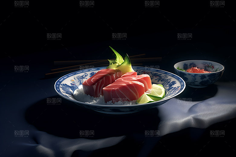 金枪鱼生鱼片精致摄影图