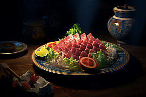 金枪鱼生鱼片寿司摄影图