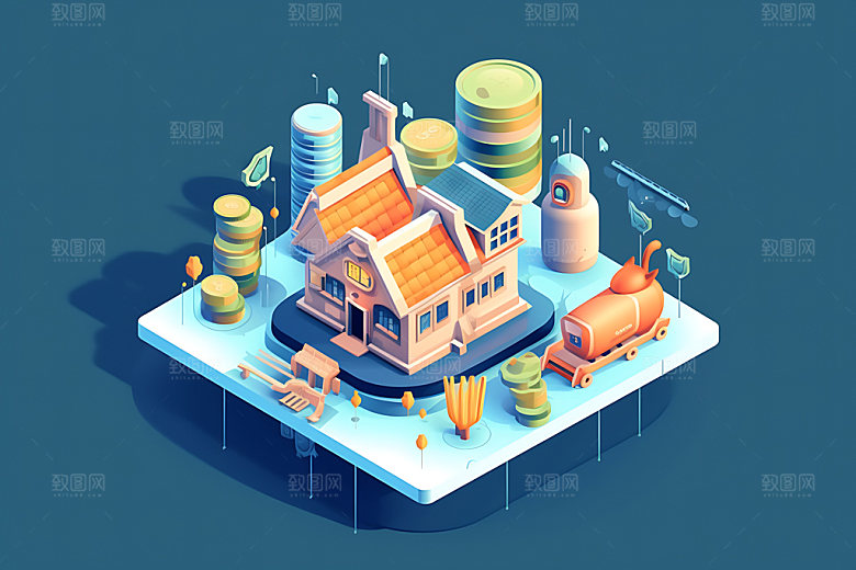 金融理财2.5D立体素材