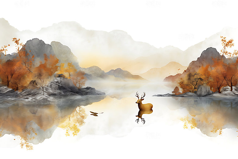 金色山水传统中国风装饰画