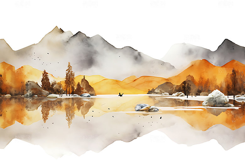 金色山水雅致水墨装饰画