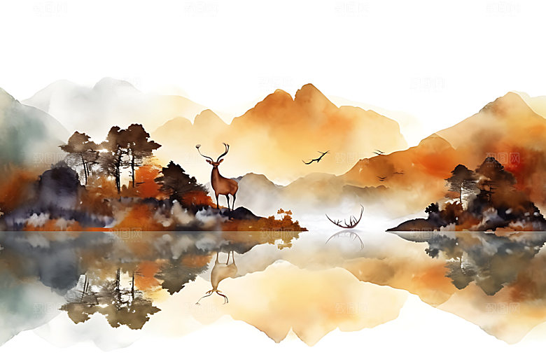 金色山水雅致中国风装饰画