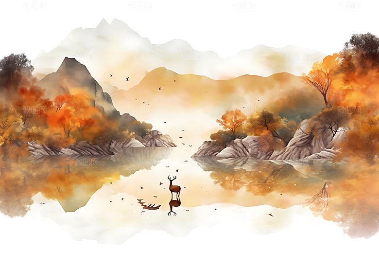 金色山水大气传统装饰画