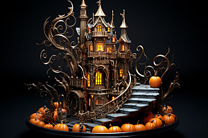 万圣节女巫巫师南瓜城堡模型