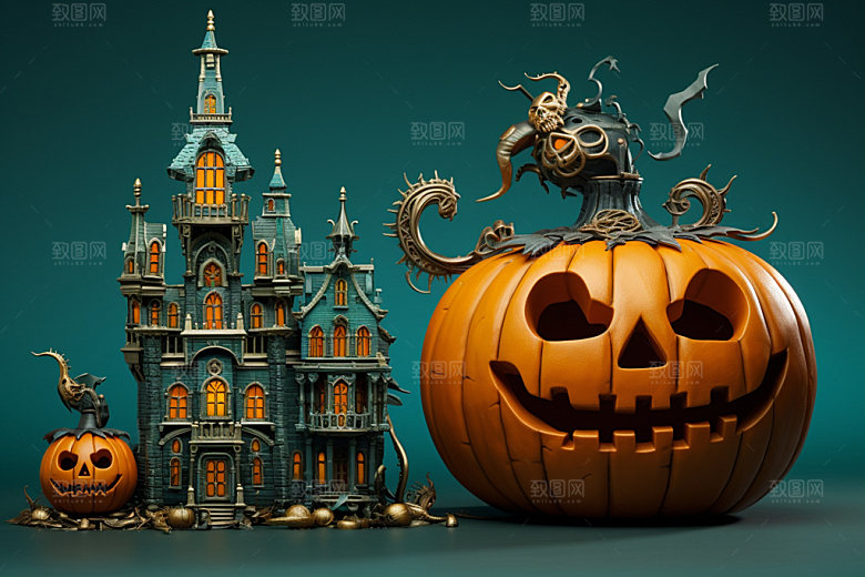 万圣节欧式恶魔南瓜城堡模型