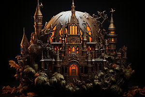万圣节女巫建筑南瓜城堡模型