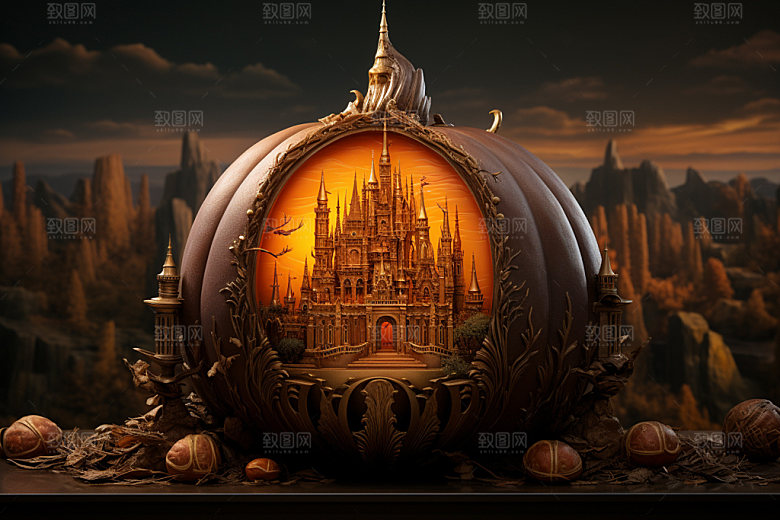 万圣节3D立体南瓜城堡模型