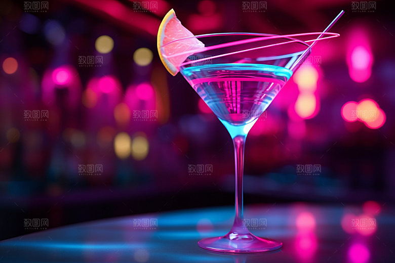 鸡尾酒调酒霓虹摄影图