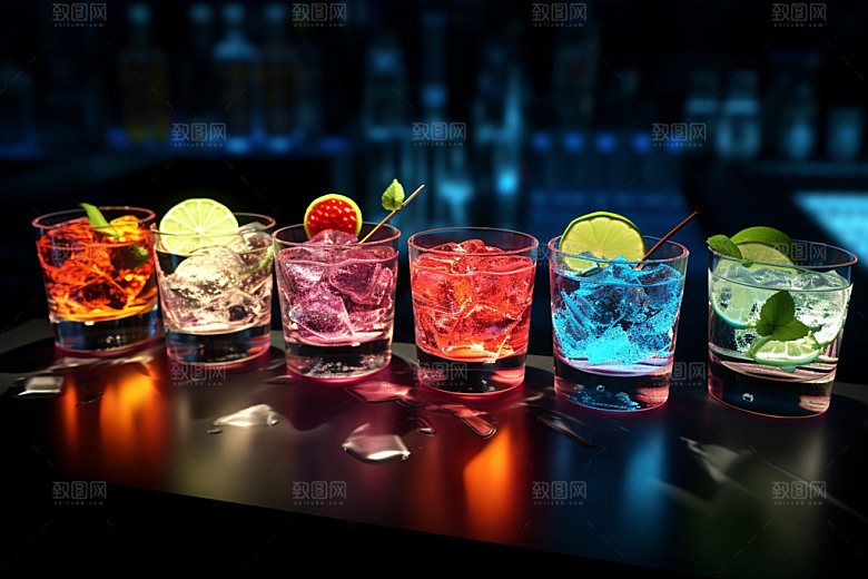 鸡尾酒酒吧霓虹摄影图