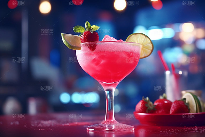 鸡尾酒霓虹洋酒摄影图