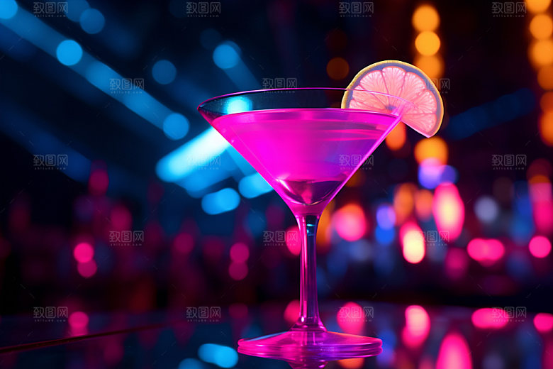 鸡尾酒霓虹高清摄影图